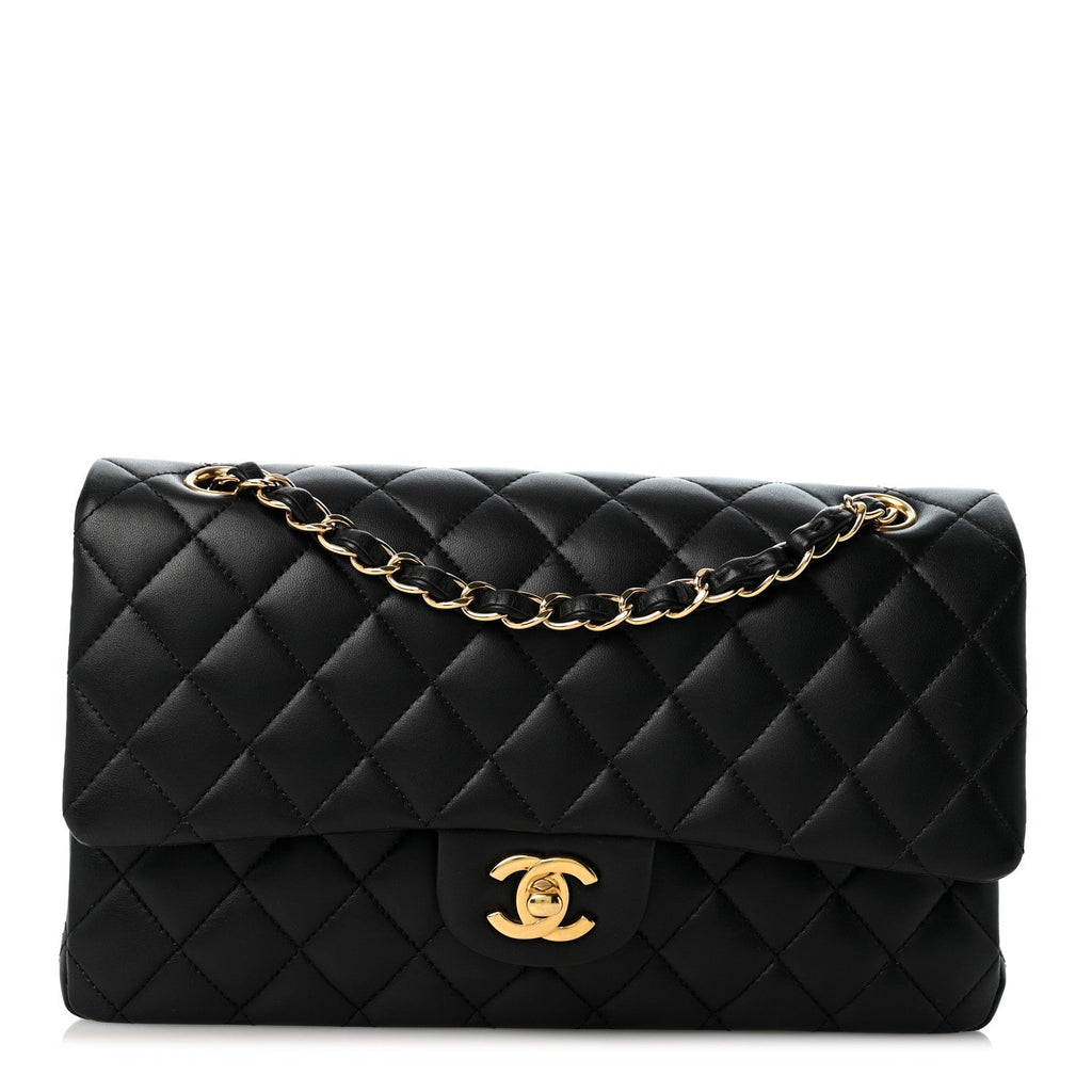 Lambskin Quilted Medium Double Flap Black At My store