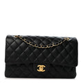 Lambskin Quilted Medium Double Flap Black At My store