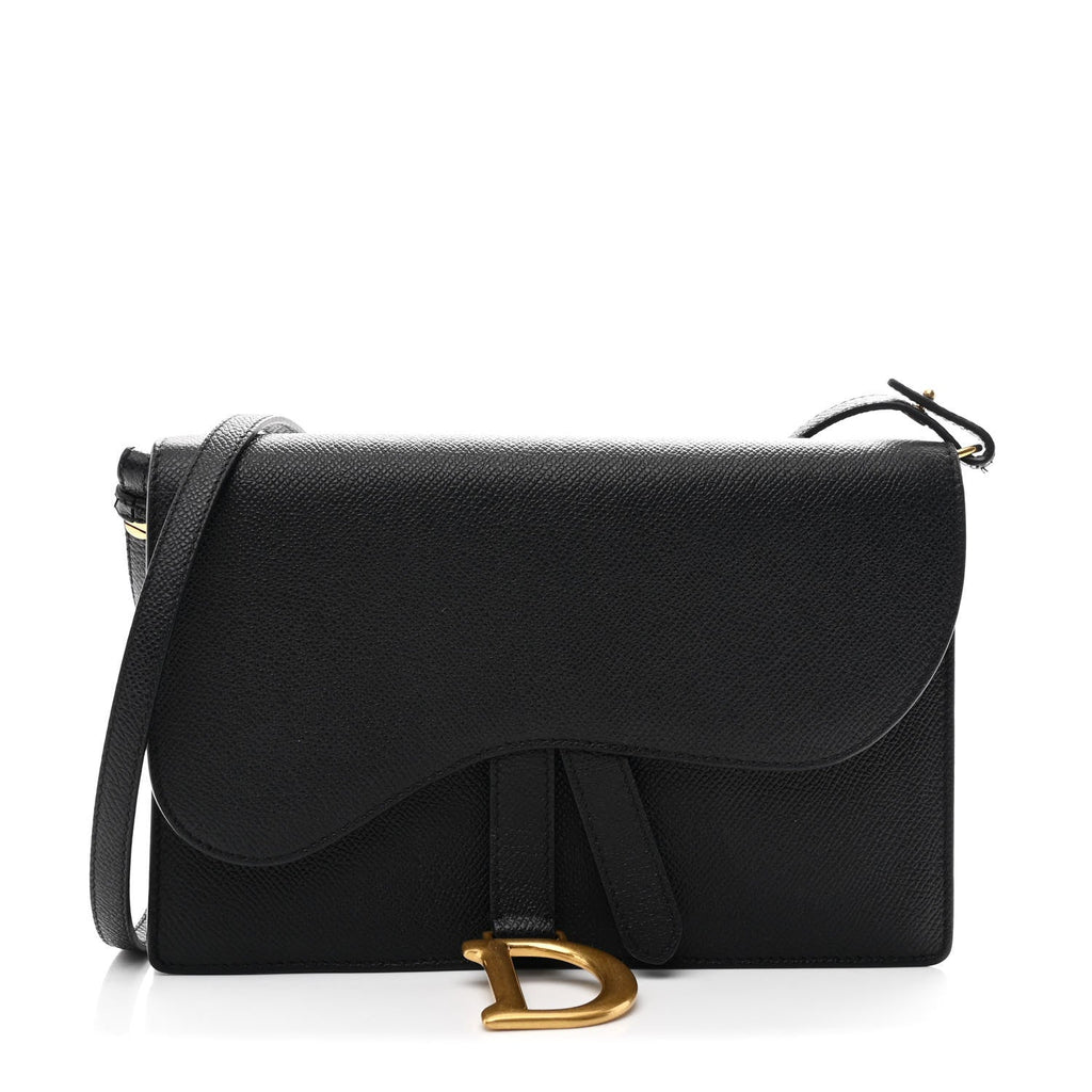 Grained Calfskin Saddle Pouch Bag Black AT My store