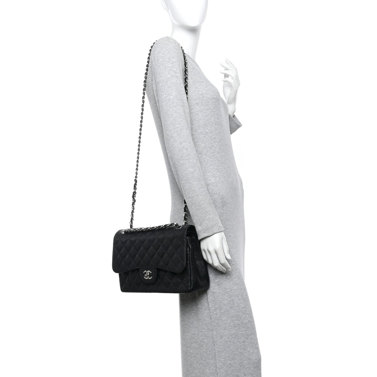 Caviar Quilted Jumbo Double Flap Black At My store