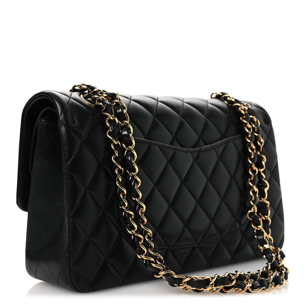 Lambskin Quilted Medium Double Flap Black At My store