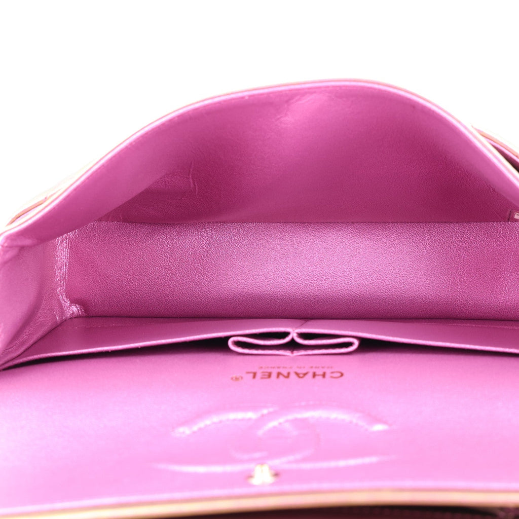Iridescent Lambskin Quilted Medium Double Flap Purple At My store