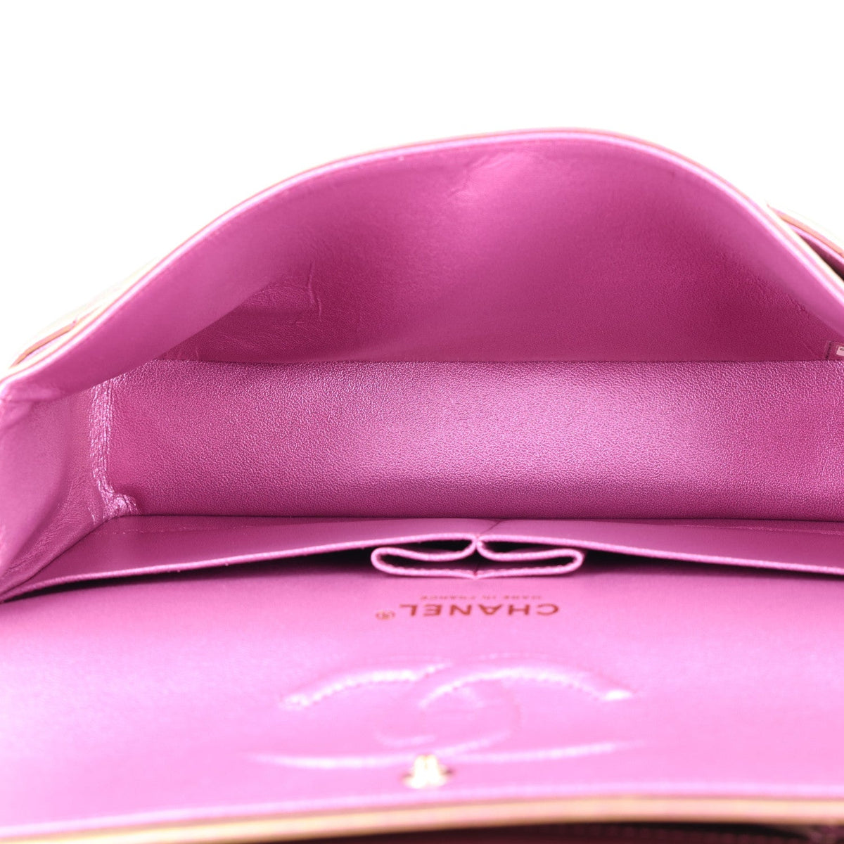 Iridescent Lambskin Quilted Medium Double Flap Purple At My store
