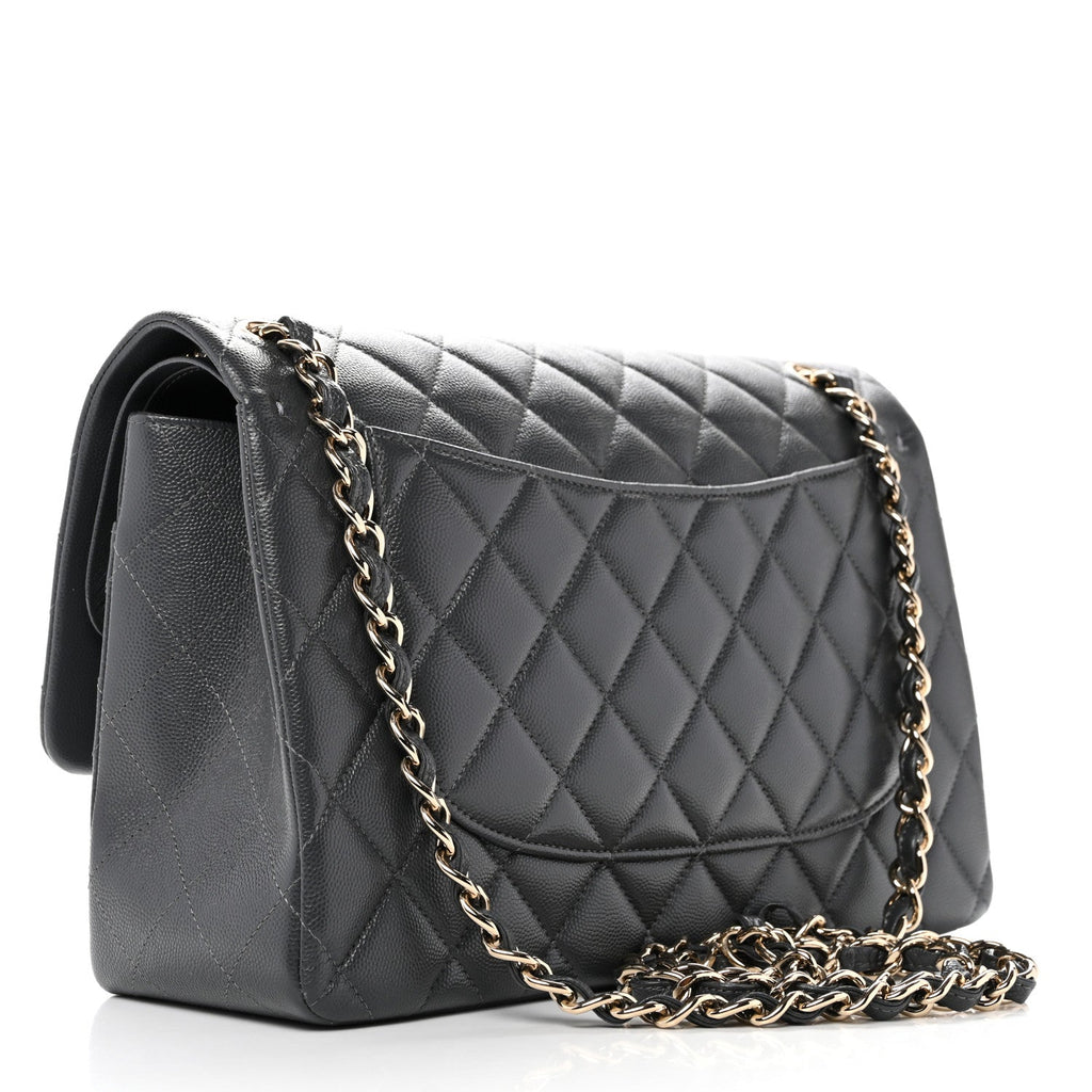 Caviar Quilted Jumbo Double Flap Dark Grey At My store