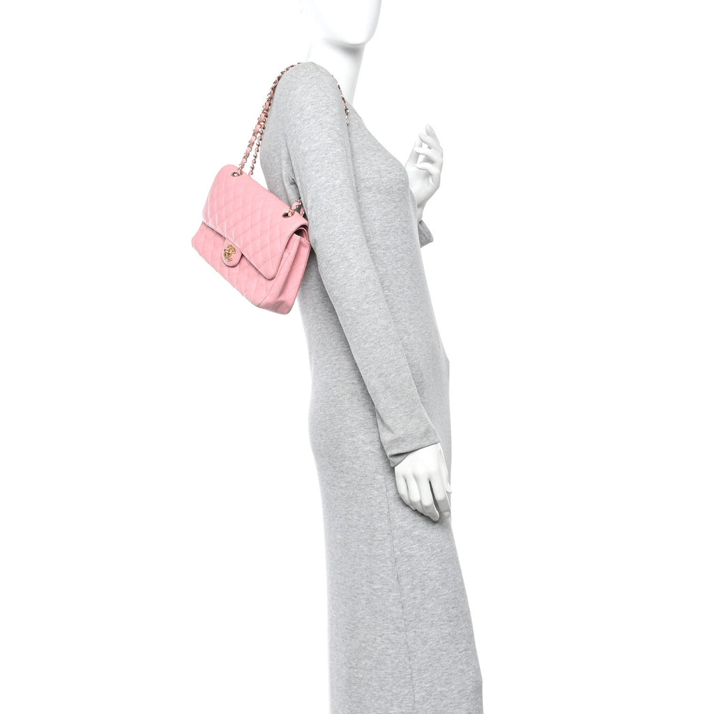 Caviar Quilted Medium Double Flap Light Pink At My store