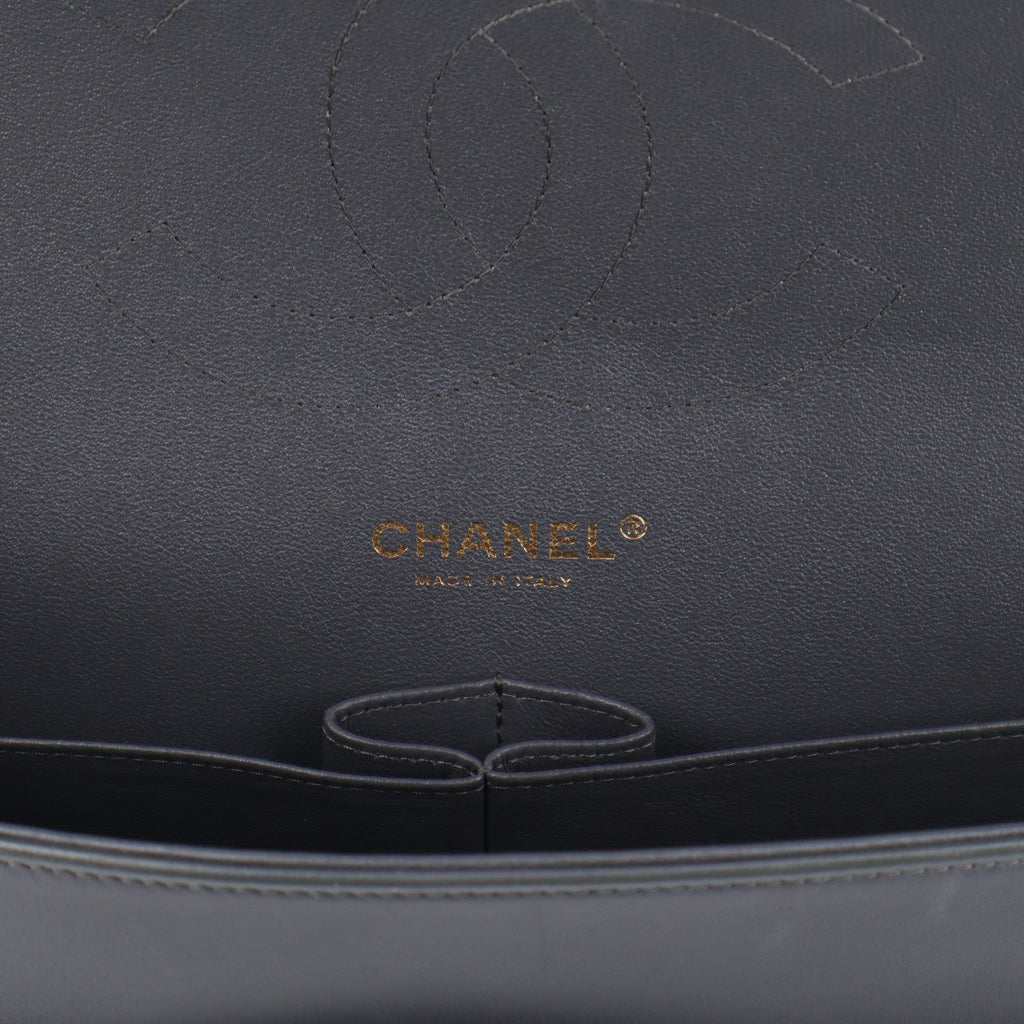 Lambskin Quilted Jumbo Double Flap Dark Grey At My store