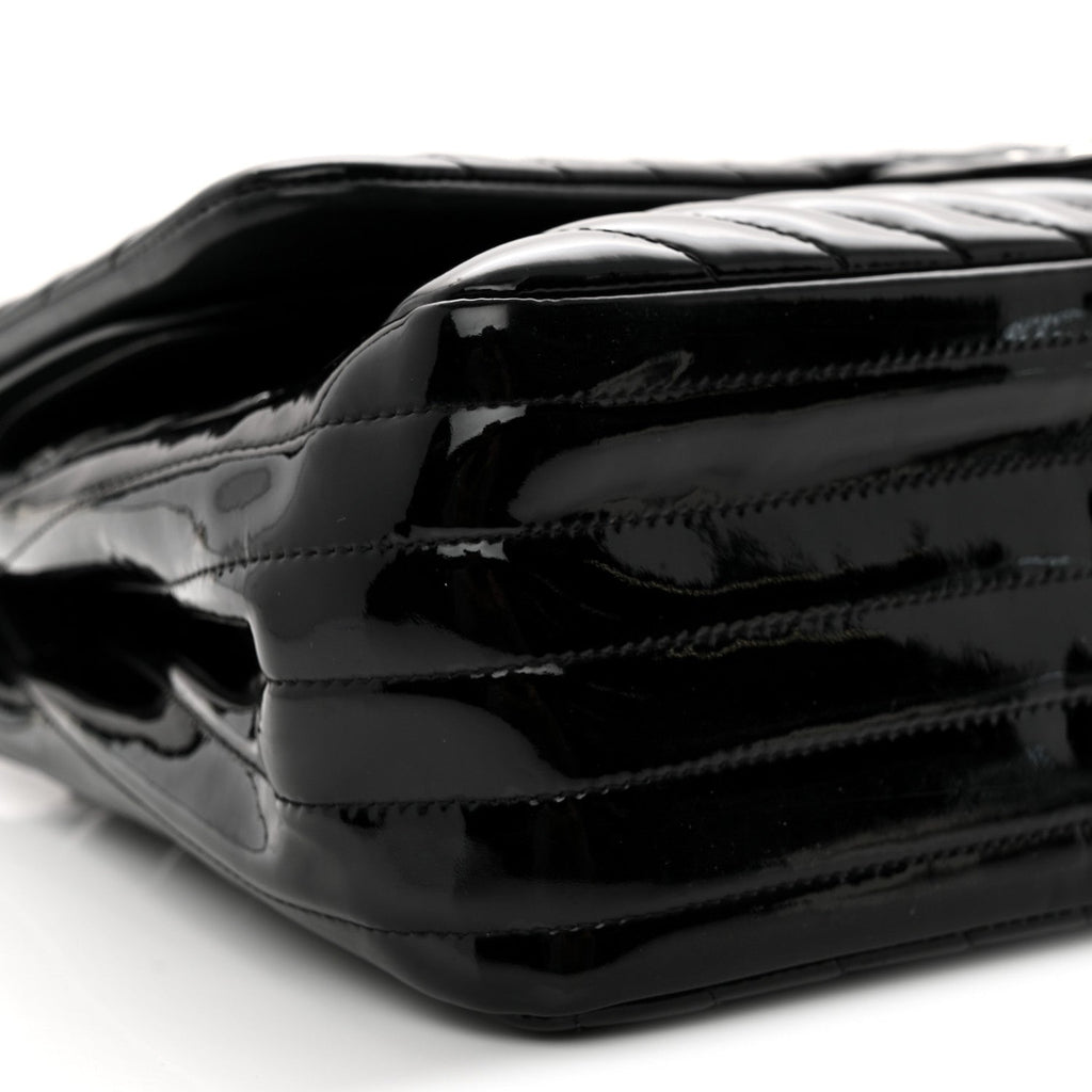 Patent Chevron Quilted Jumbo Double Flap Black At My store