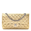 Striated Patent Quilted Medium Double Flap Gold At My store
