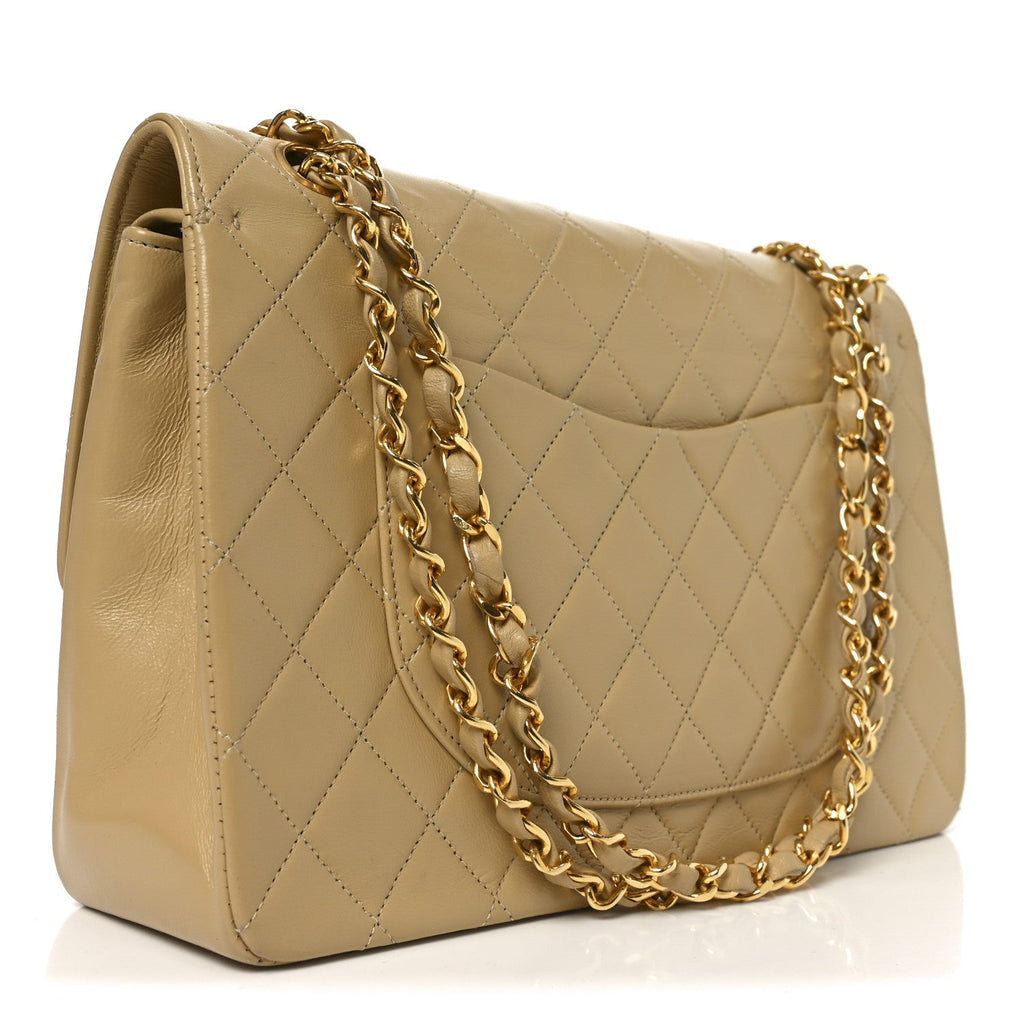 Lambskin Quilted Medium Double Flap Beige At My store