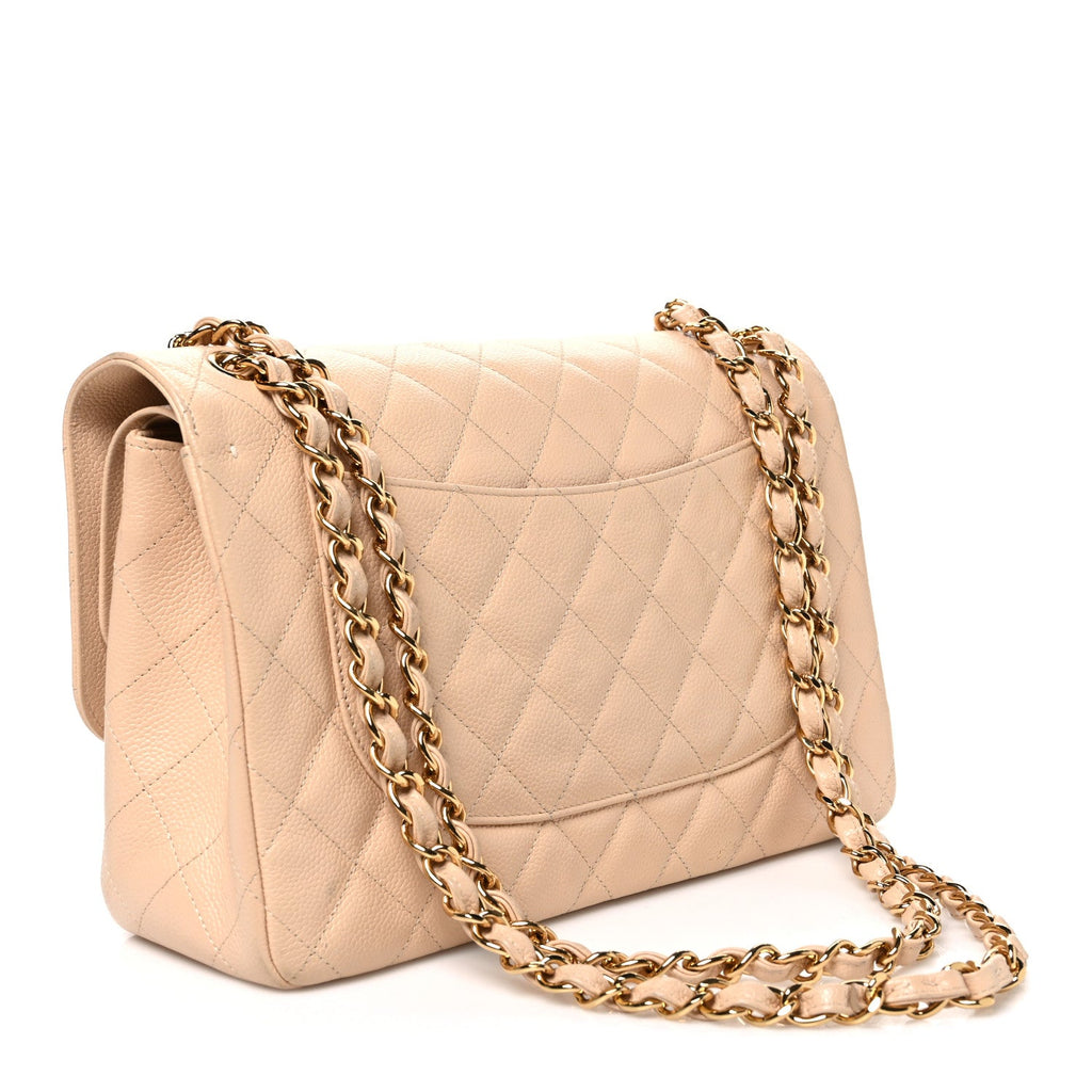 Caviar Quilted Jumbo Double Flap Beige At My store