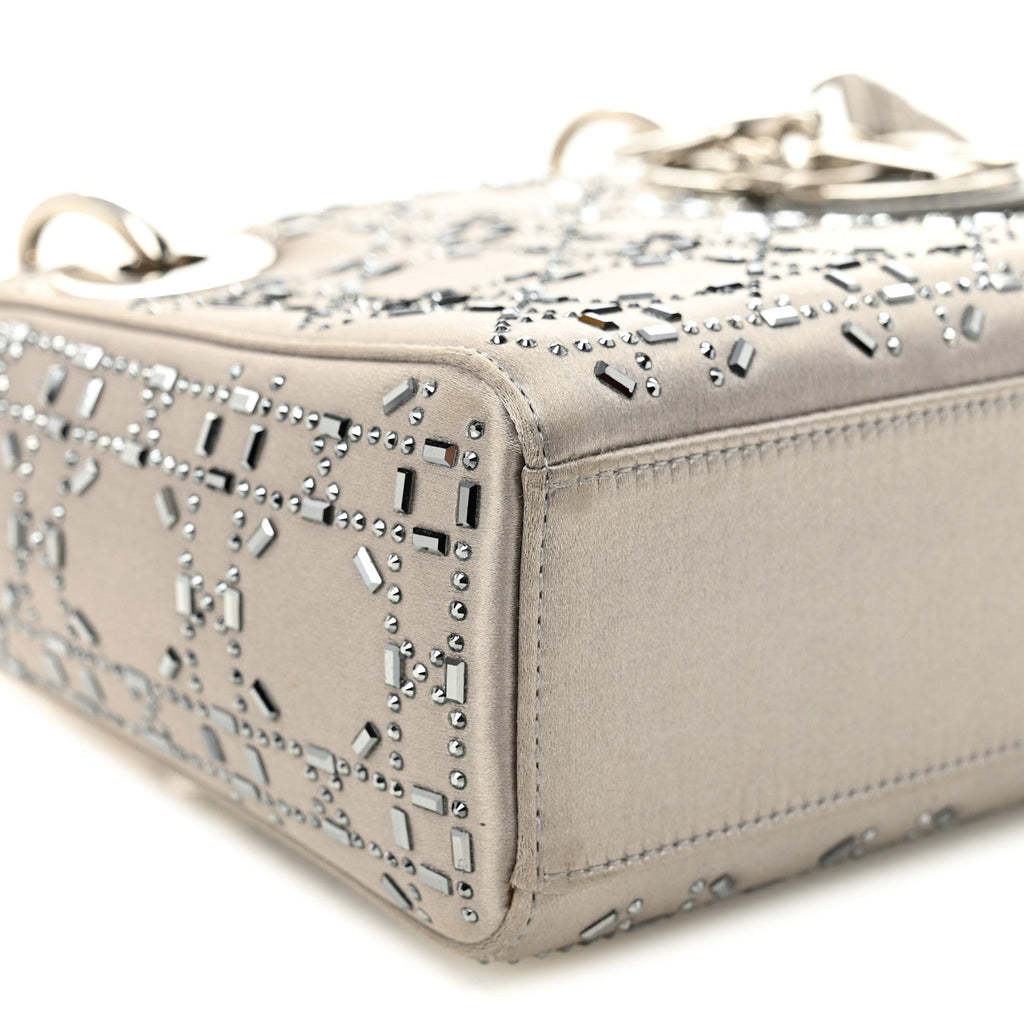 Satin Crystal Cannage Mini Lady Dior Gray AT My store