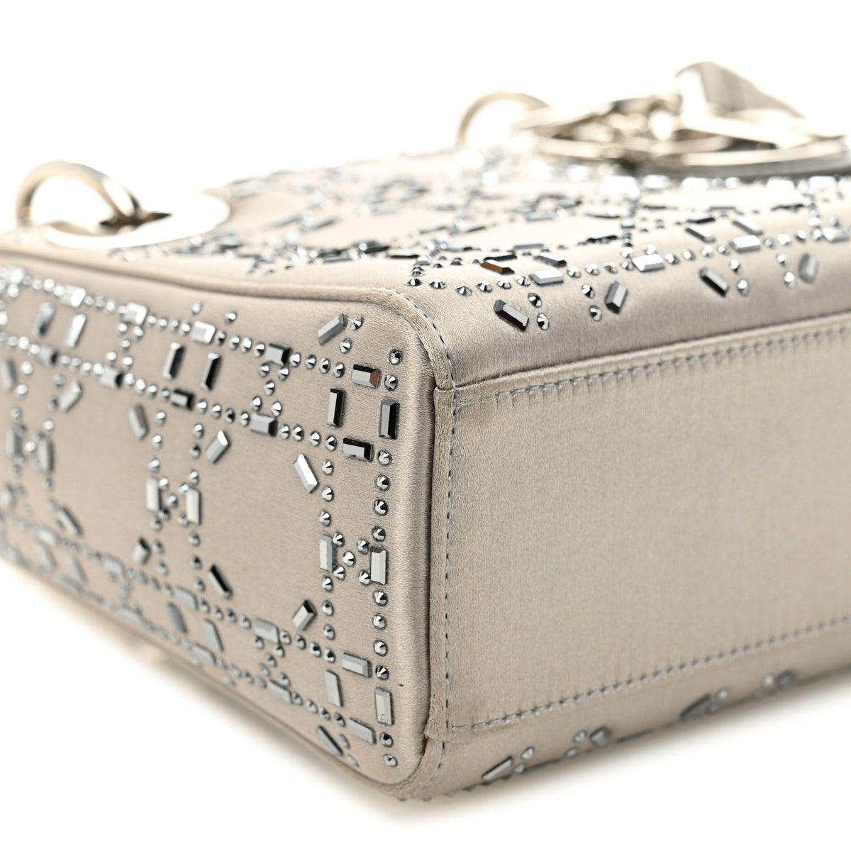 Satin Crystal Cannage Mini Lady Dior Gray AT My store