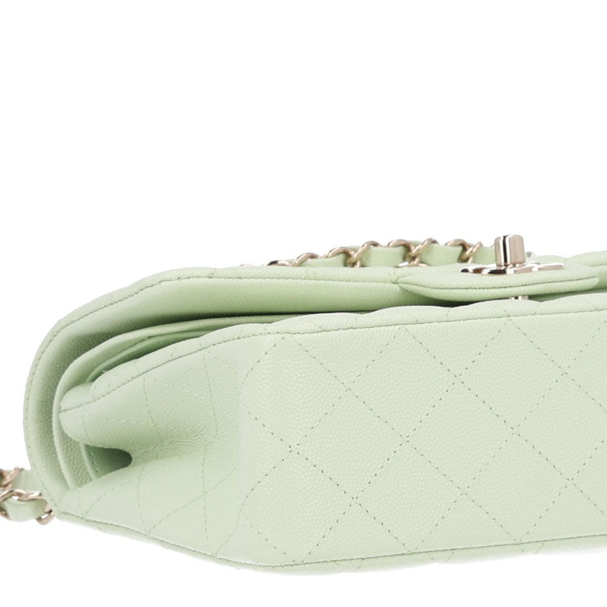 Caviar Quilted Small Double Flap Light Green At My store
