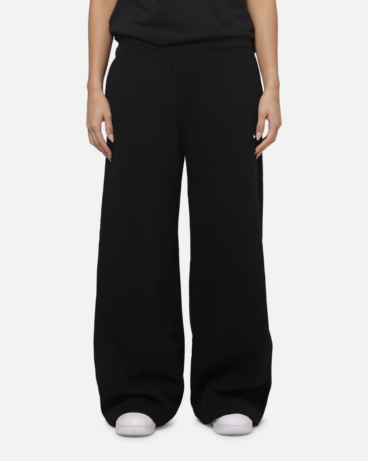 Top Seller Nike Women's Studio Fleece Medium Weight Mid-Rise Wide-Leg Pants Black