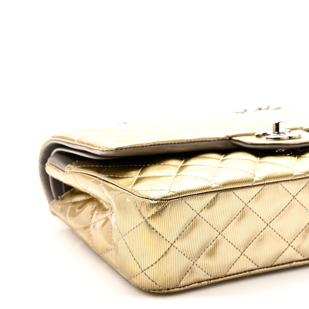 Striated Patent Quilted Medium Double Flap Gold At My store