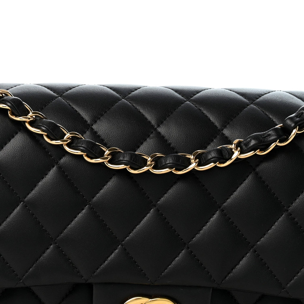 Lambskin Quilted Medium Double Flap Black At My store