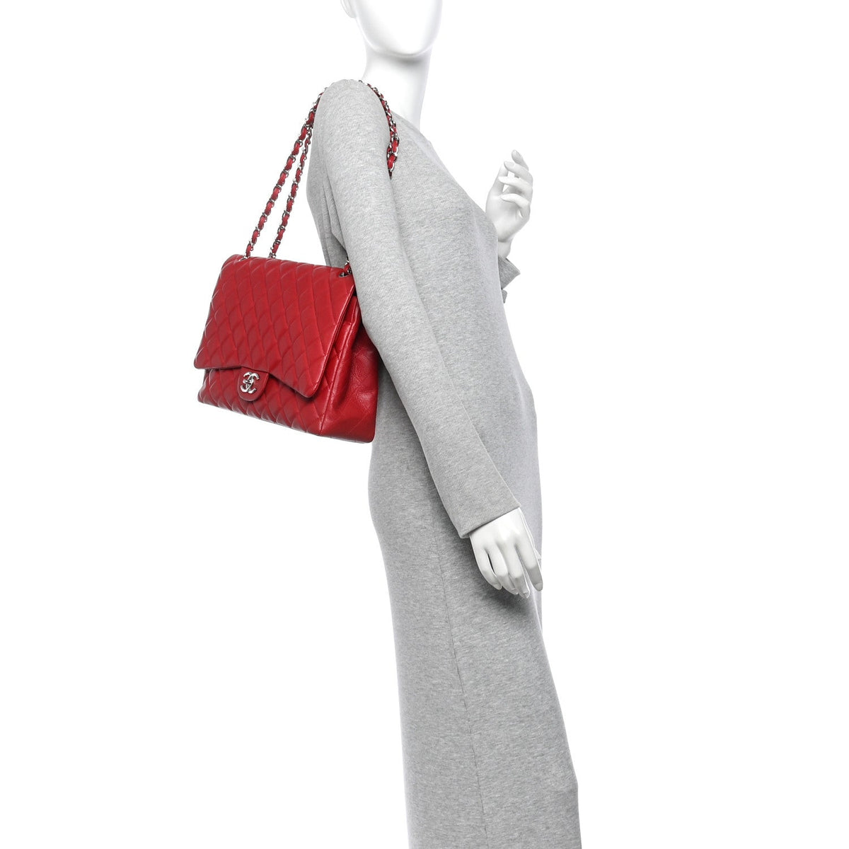 Caviar Quilted Maxi Double Flap Dark Red At My store