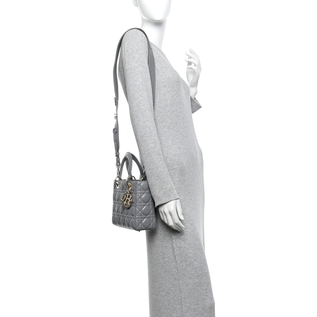 Lambskin Cannage Small My Lucky Badges My Lady Dior Grey AT My store