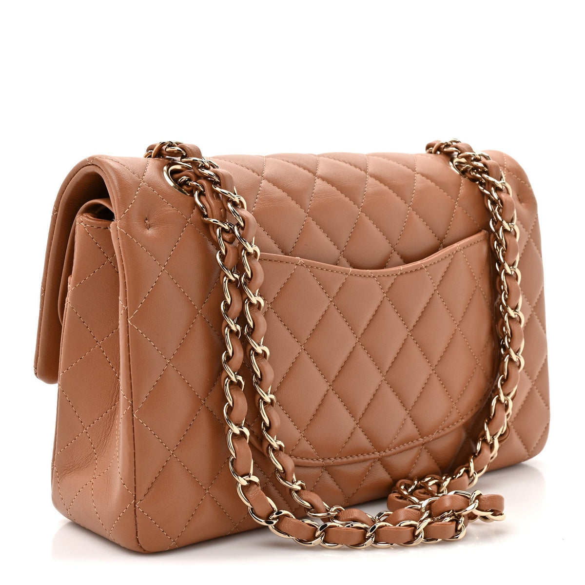 Lambskin Quilted Medium Double Flap Brown At My store
