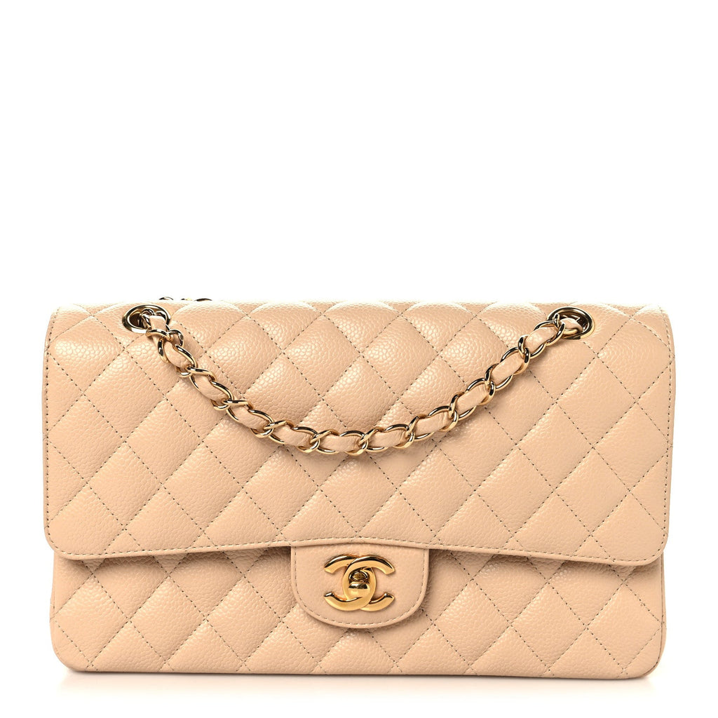 Caviar Quilted Medium Double Flap Beige At My store