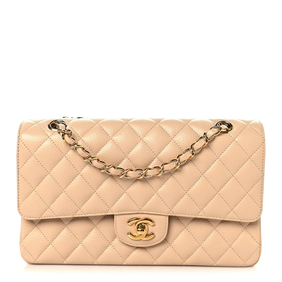 Caviar Quilted Medium Double Flap Beige At My store