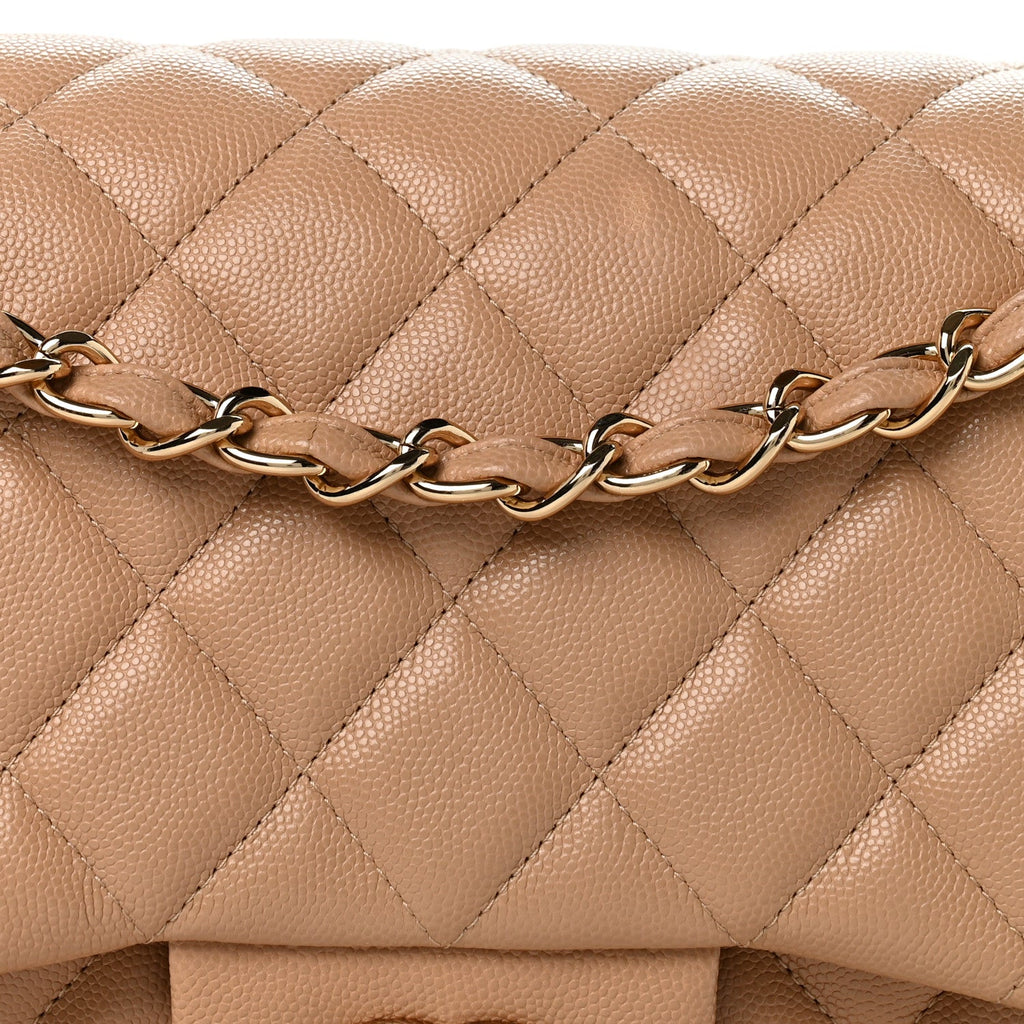 Caviar Quilted Jumbo Double Flap Beige Clair At My store