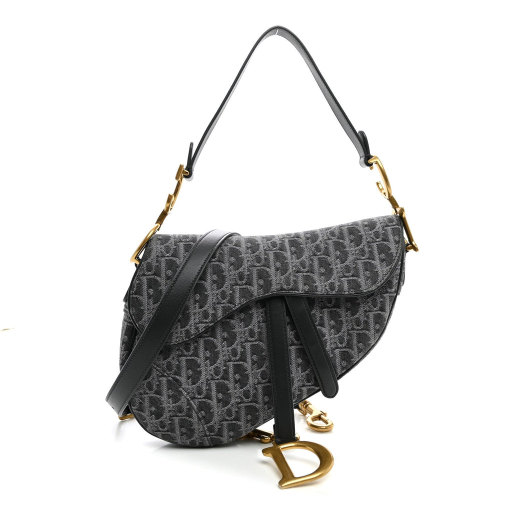 Denim Oblique Jacquard Saddle Bag With Strap Grey AT My store