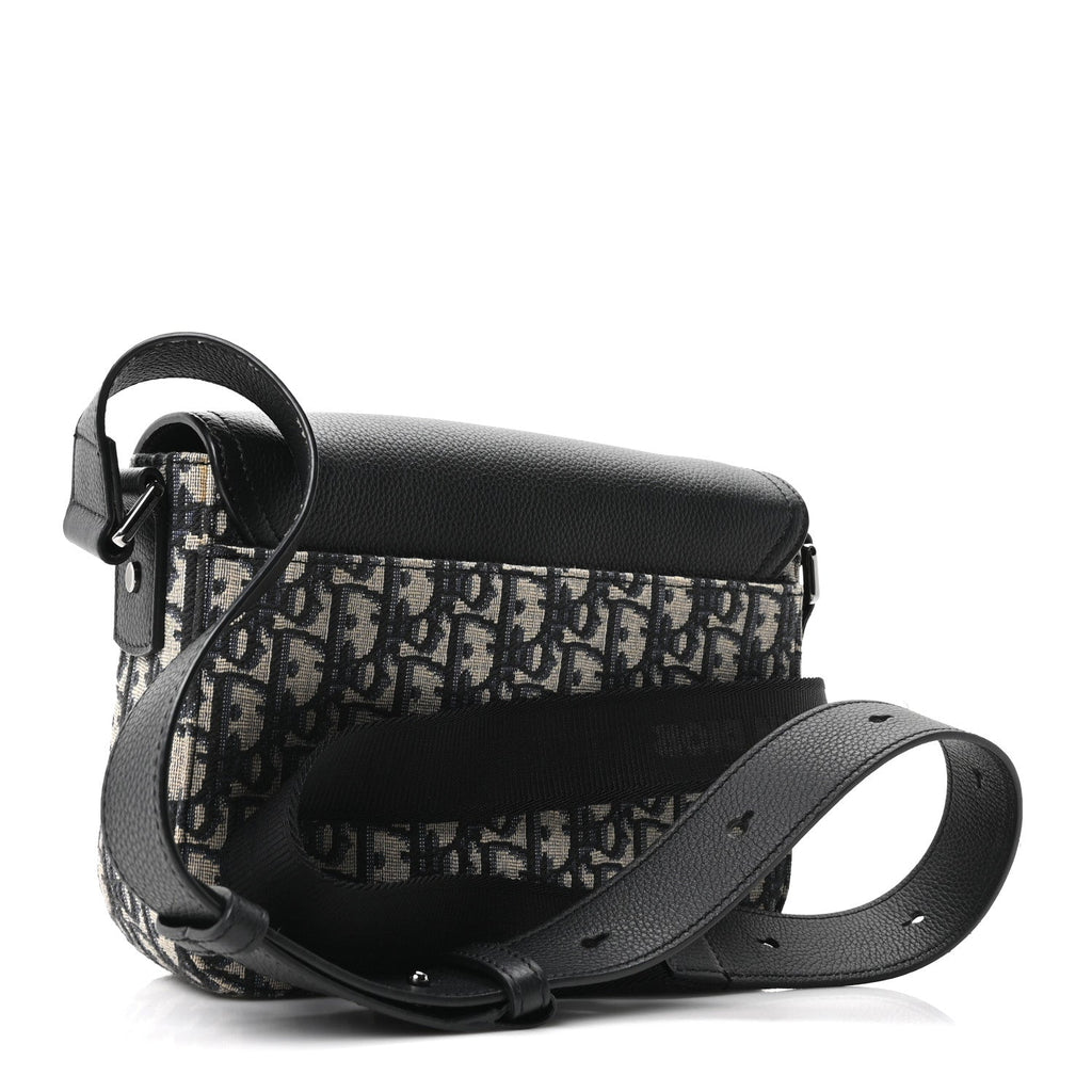 Oblique Jacquard Grained Calfskin Small Saddle Messenger Bag Beige Black AT My store