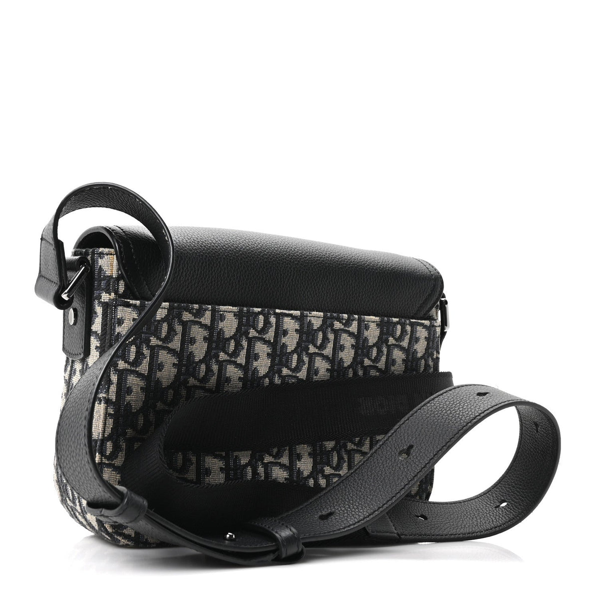 Oblique Jacquard Grained Calfskin Small Saddle Messenger Bag Beige Black AT My store