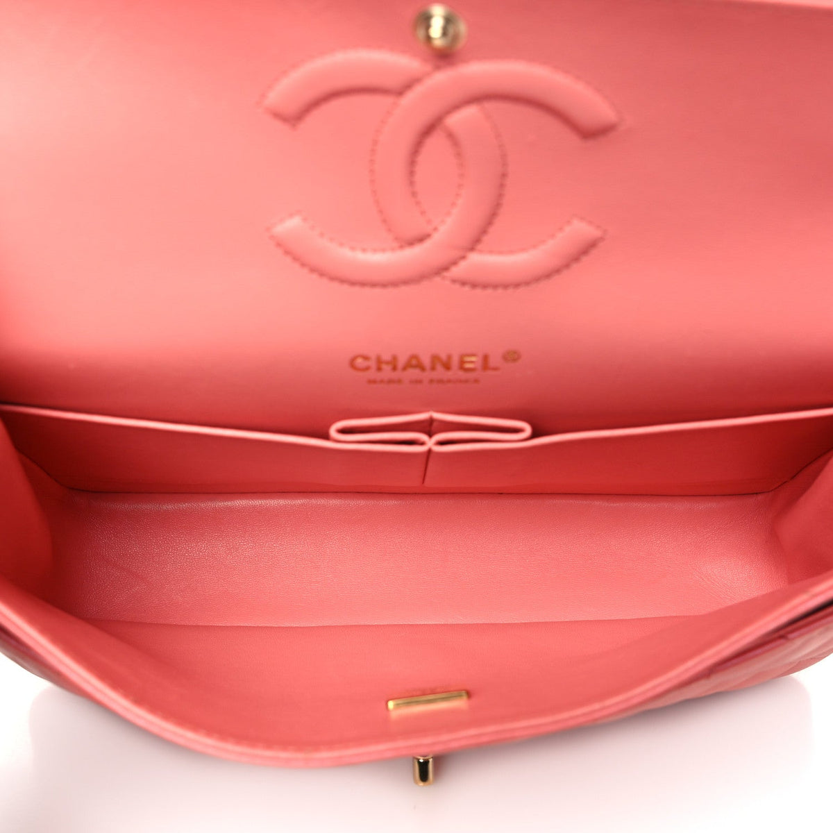 Iridescent Lambskin Quilted Medium Double Flap Pink At My store