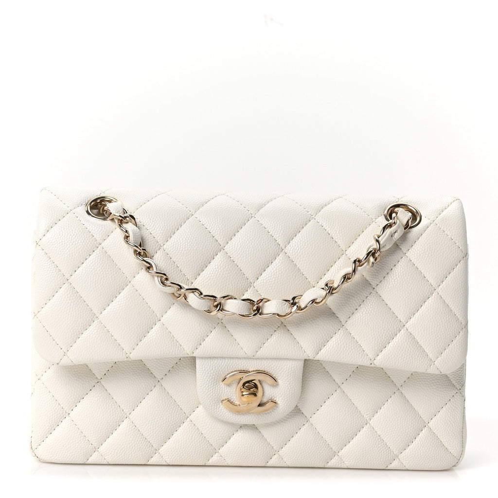 Caviar Quilted Small Double Flap White At My store
