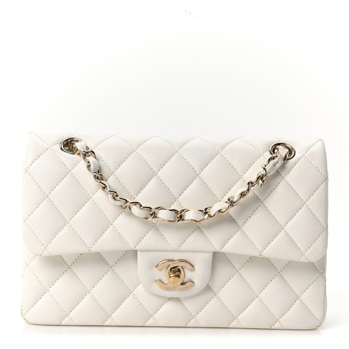 Caviar Quilted Small Double Flap White At My store