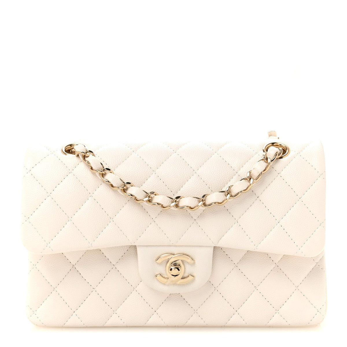 Caviar Quilted Small Double Flap White At My store