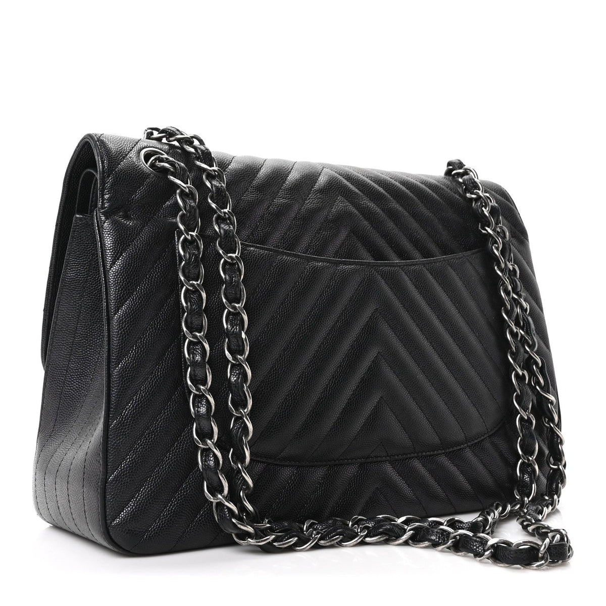 Iridescent Caviar Chevron Quilted Jumbo Double Flap Black At My store