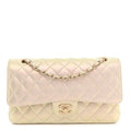 Iridescent Lambskin Quilted Medium Double Flap Ivory At My store