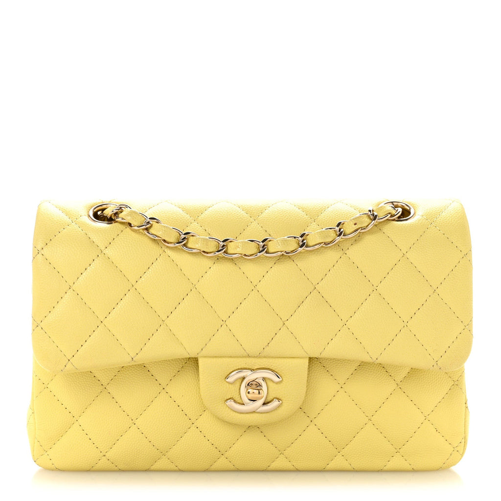 Caviar Quilted Small Double Flap Light Yellow At My store