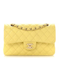 Caviar Quilted Small Double Flap Light Yellow At My store