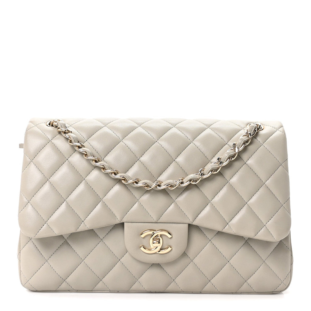 Lambskin Quilted Jumbo Double Flap Grey At My store