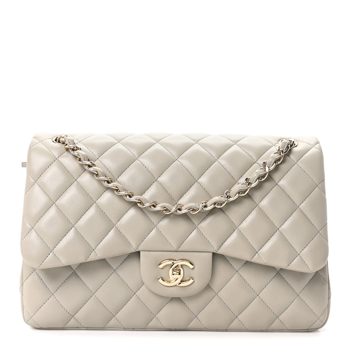 Lambskin Quilted Jumbo Double Flap Grey At My store