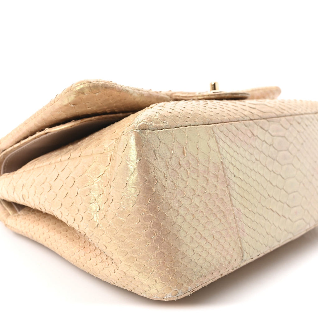Metallic Snakeskin Jumbo Double Flap Light Beige At My store