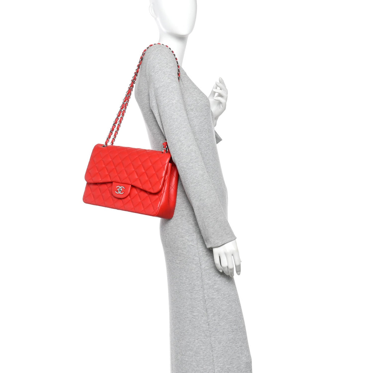Lambskin Quilted Jumbo Double Flap Red At My store