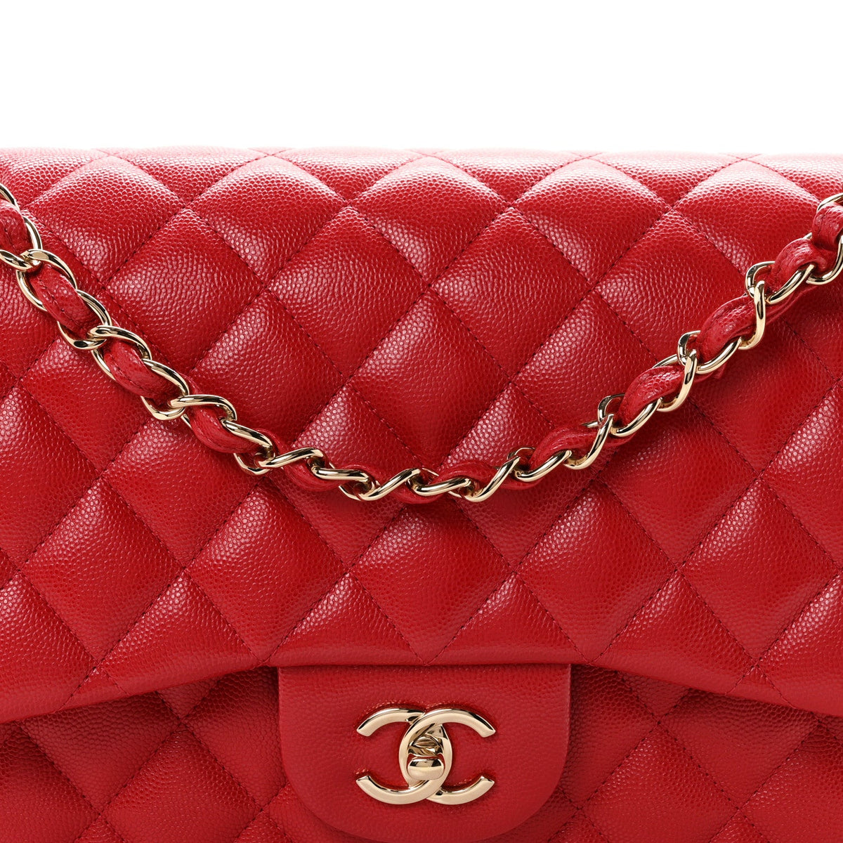 Caviar Quilted Jumbo Double Flap Red At My store
