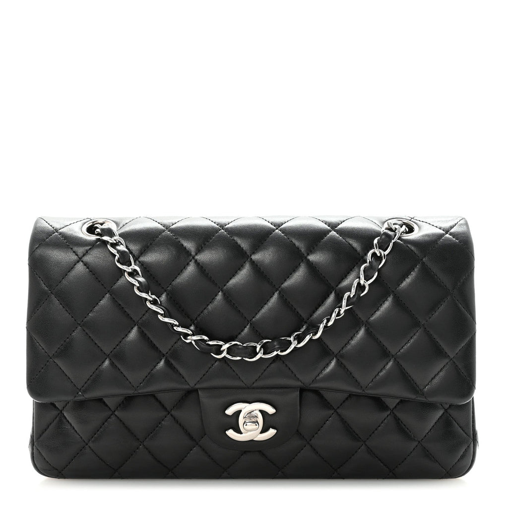 Lambskin Quilted Medium Double Flap Black At My store