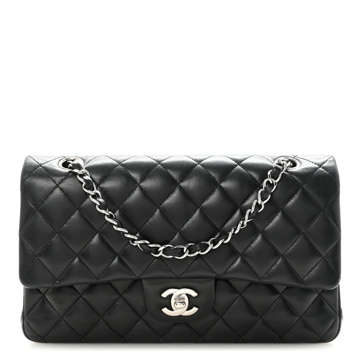 Lambskin Quilted Medium Double Flap Black At My store