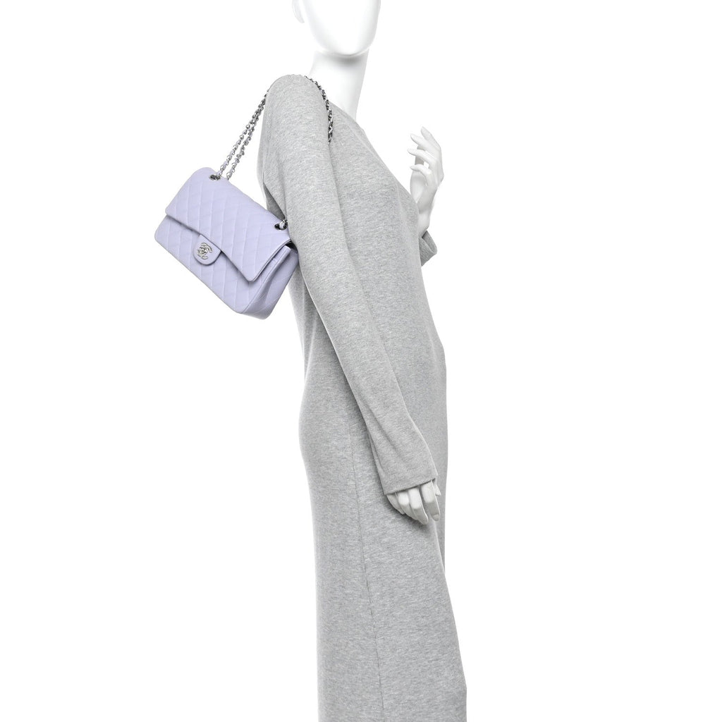 Caviar Quilted Medium Double Flap Light Purple At My store