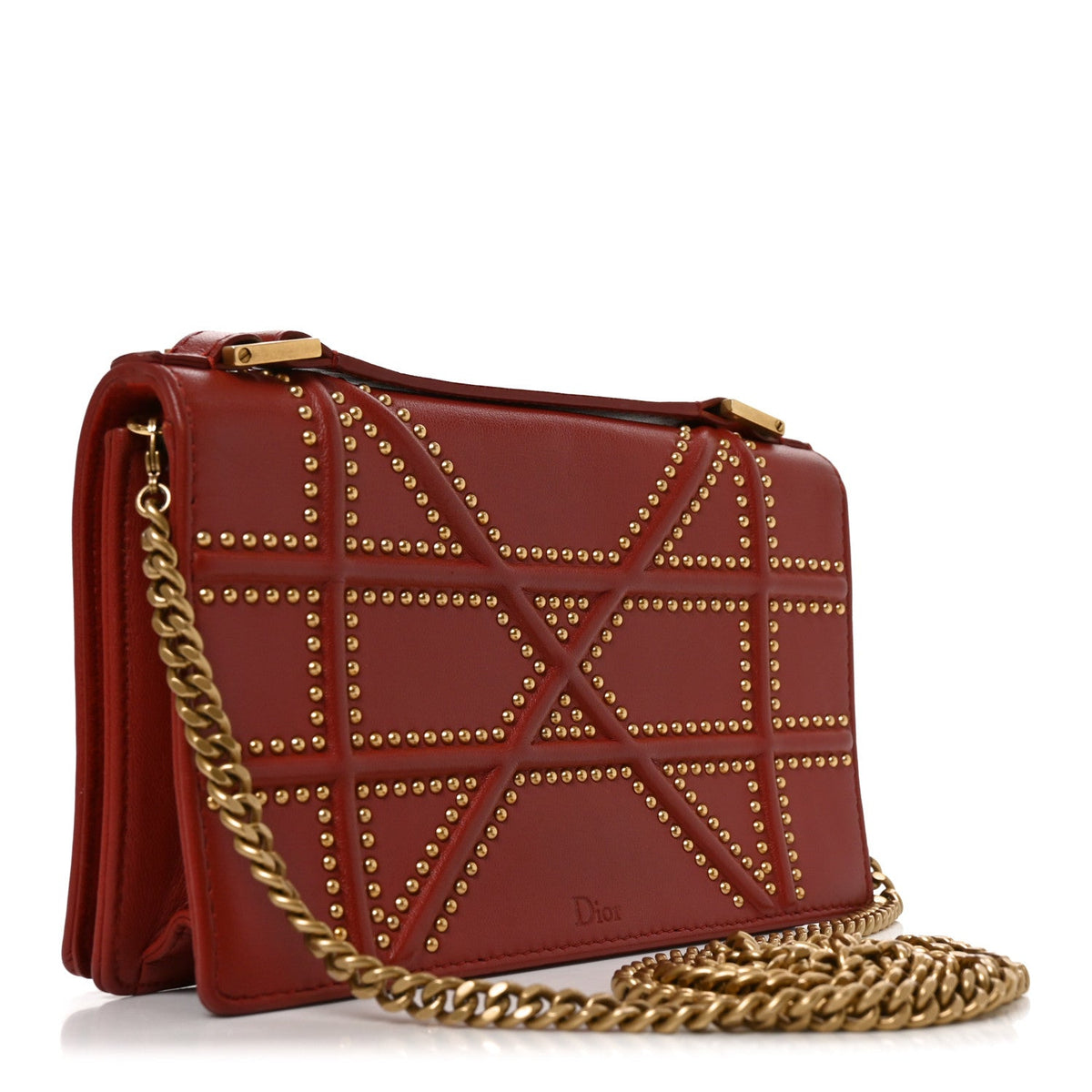 Calfskin Studded Diorama Flap Bag Red AT My store