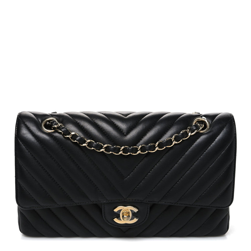 Lambskin Chevron Quilted Medium Double Flap Black At My store