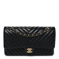 Lambskin Chevron Quilted Medium Double Flap Black At My store
