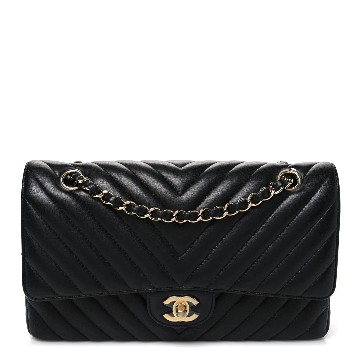 Lambskin Chevron Quilted Medium Double Flap Black At My store