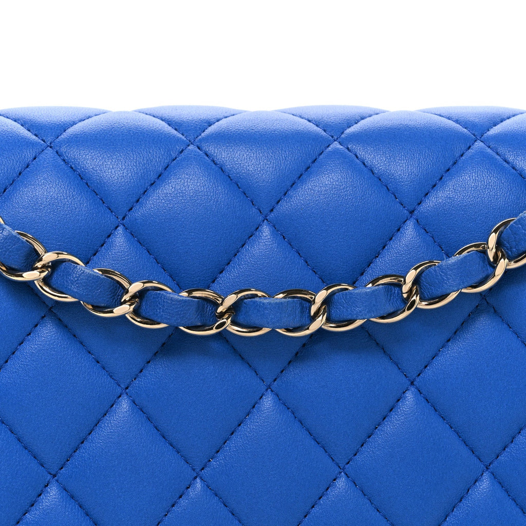 Lambskin Quilted Medium Double Flap Blue At My store
